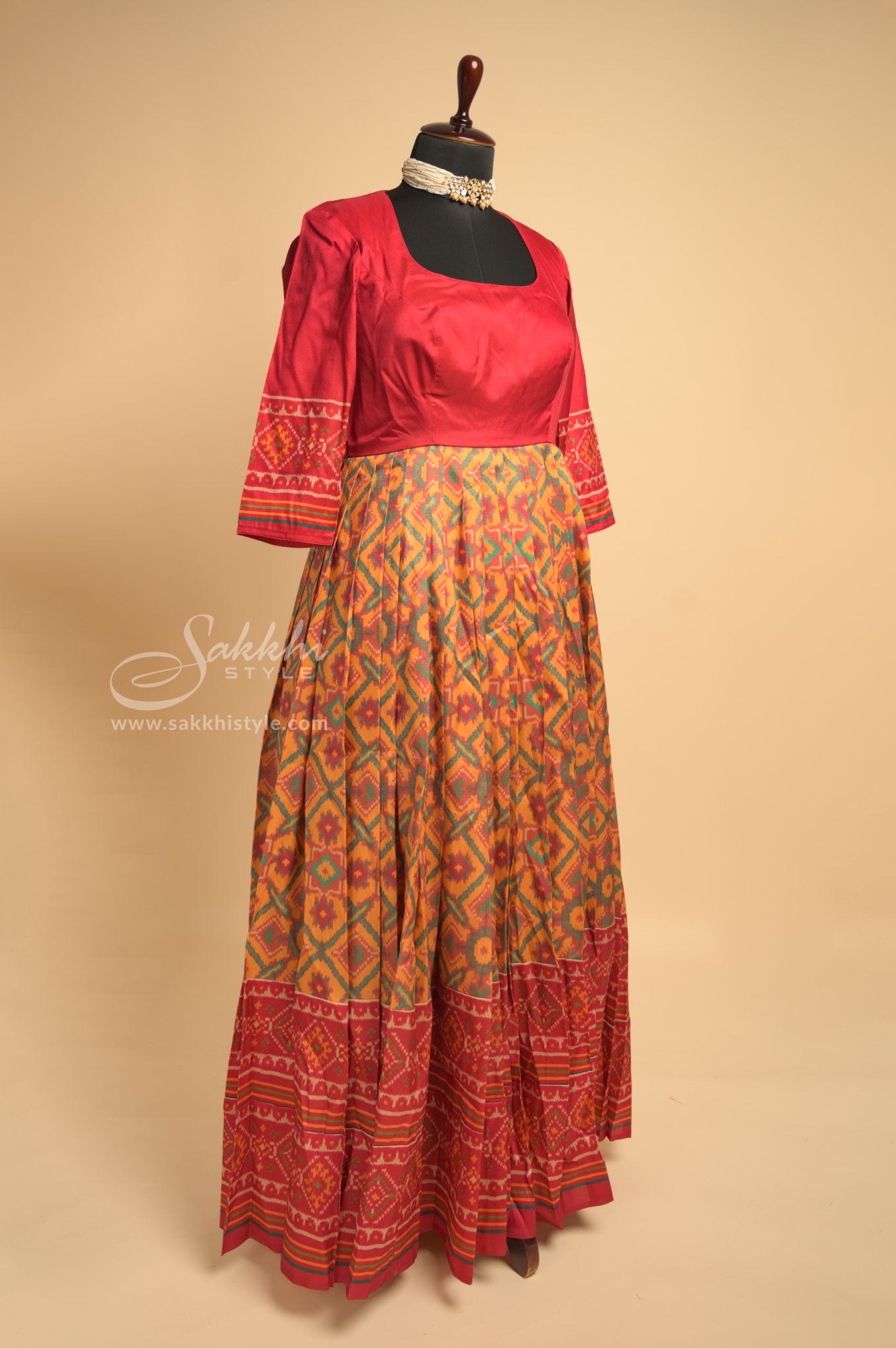 SEMI PATOLA SILK FLOOR LENGTH DRESS - Sakkhi Style