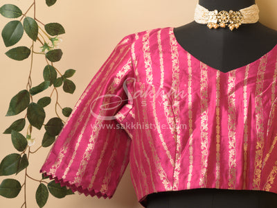 PINK CHANDERI SAREE WITH CUT WORK PAIRED WITH PRE STITCHED BLOUSE - Sakkhi Style