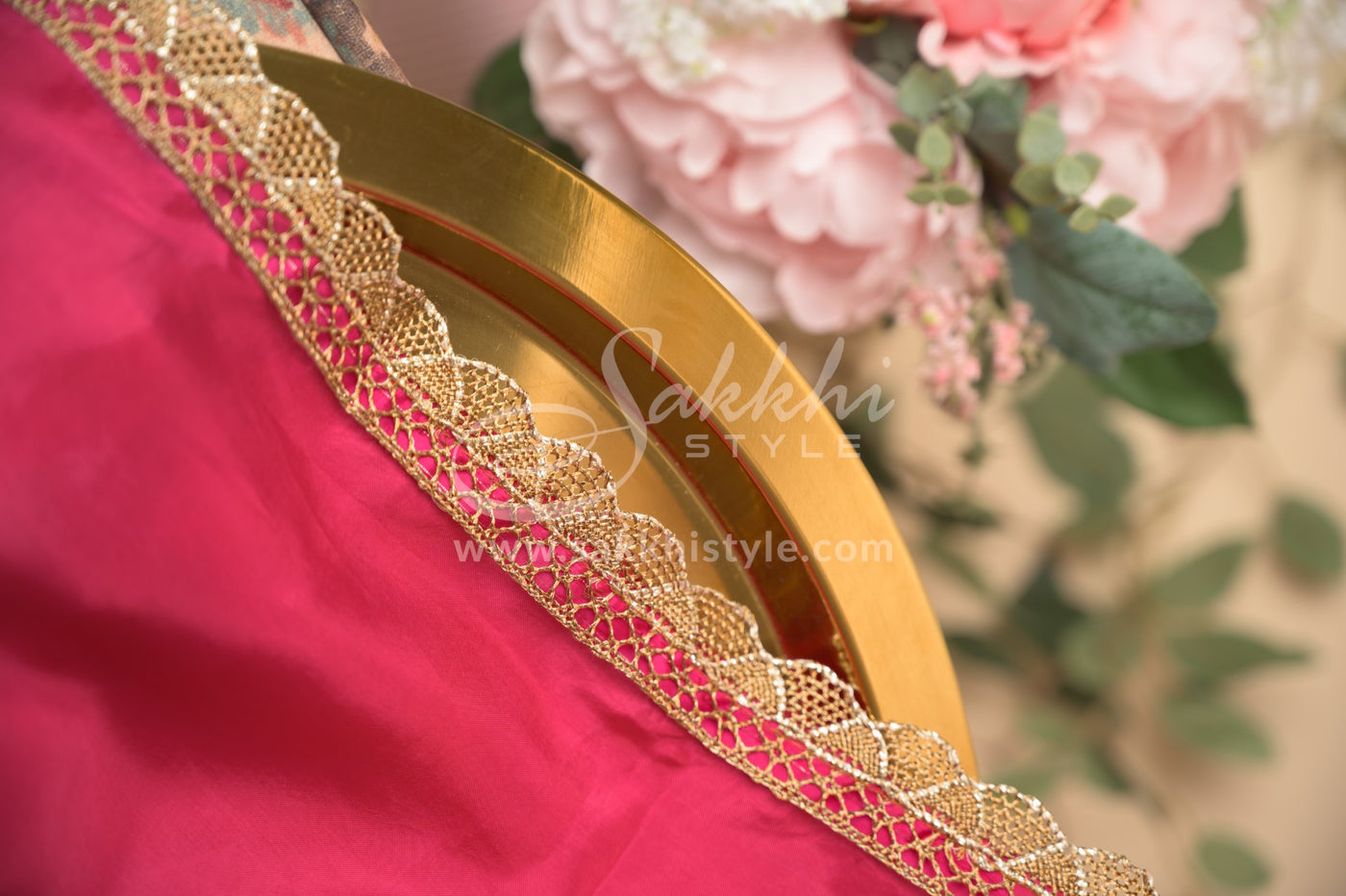 PINK SILK SAREE WITH BLACK TISSUE STRIPES BLOUSE - Sakkhi Style