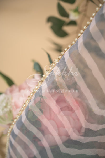 GREY AND WHITE LEHERIYA GEORGETTE WITH FULL SLEEVED BLOUSE - Sakkhi Style