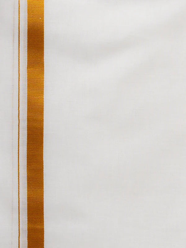 Readymade Pocket Dhoti + Towel Set Cream with Gold Jari - Sakkhi Style
