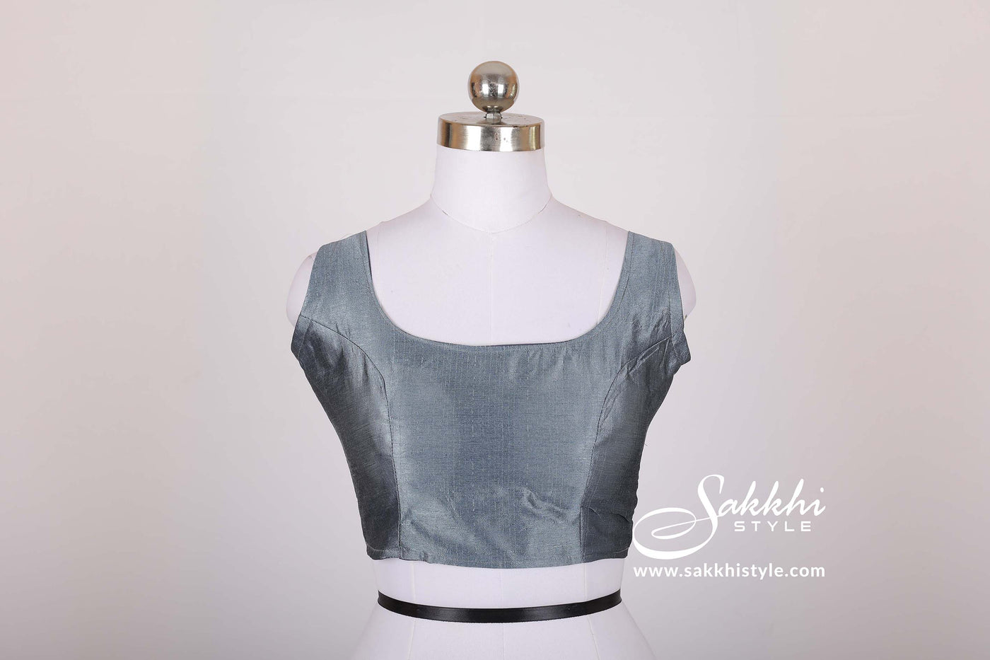 Women's solid grey colour poly silk sleeveless saree blouse - Sakkhi Style