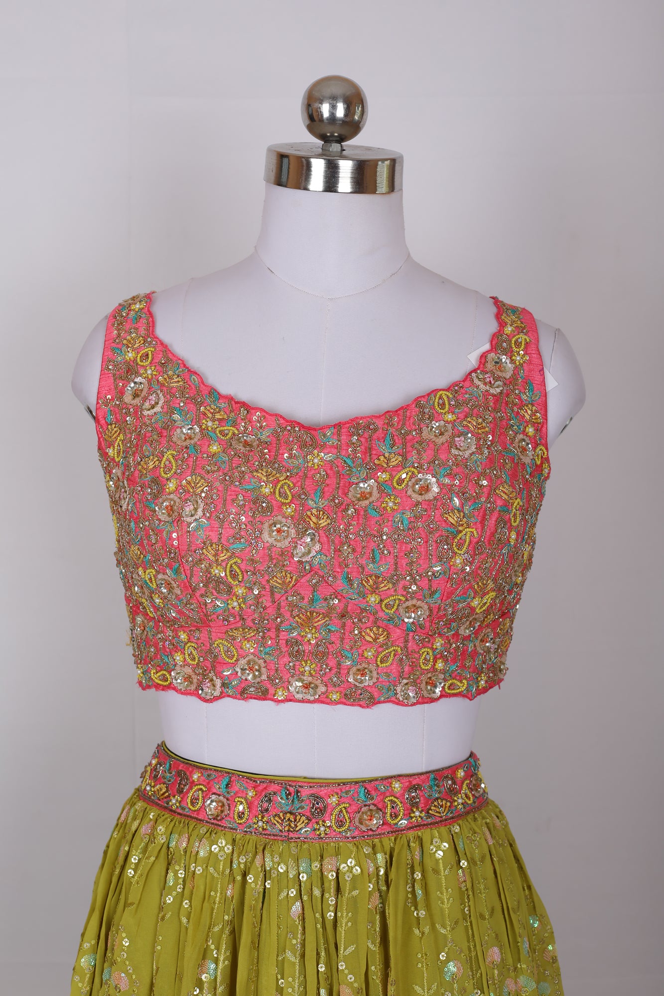 Sakkhi Style Georgette Lehenga Set with Dupatta and Sequins Embroidered Skirt - Sakkhi Style