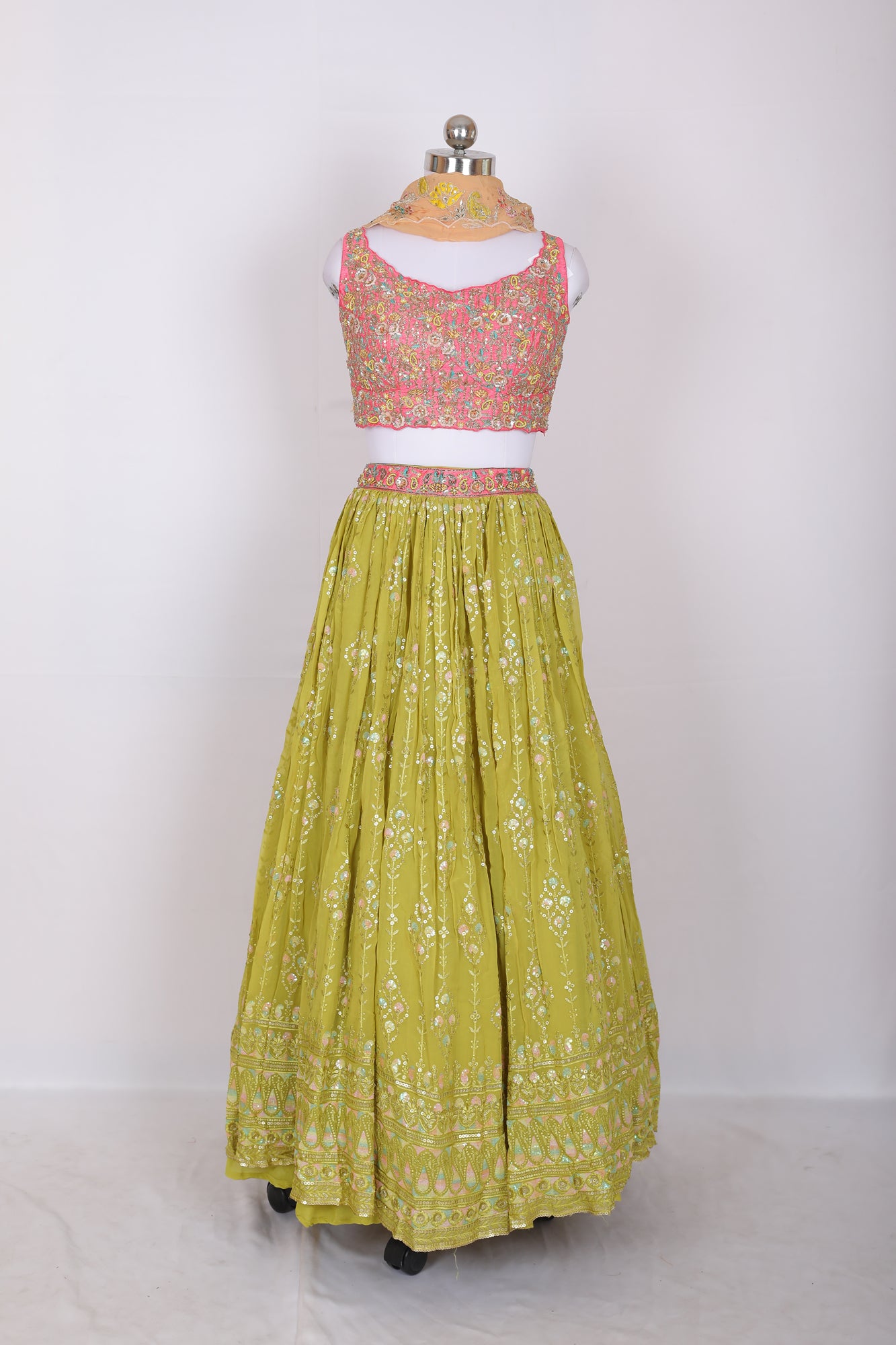 Sakkhi Style Georgette Lehenga Set with Dupatta and Sequins Embroidered Skirt - Sakkhi Style