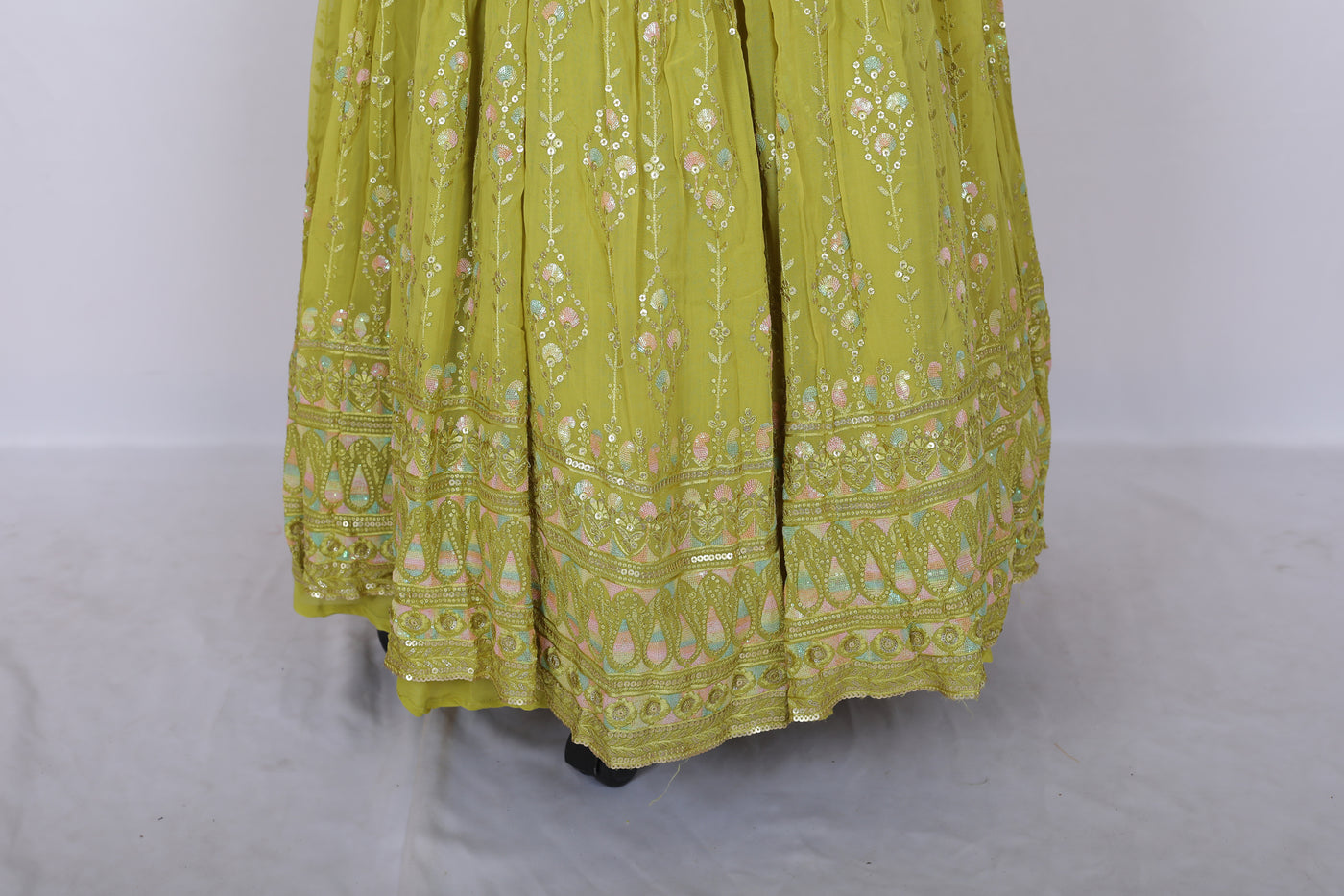 Sakkhi Style Georgette Lehenga Set with Dupatta and Sequins Embroidered Skirt - Sakkhi Style