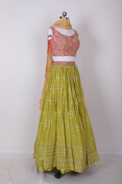 Sakkhi Style Georgette Lehenga Set with Dupatta and Sequins Embroidered Skirt - Sakkhi Style