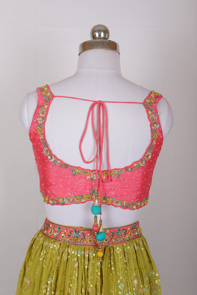 Sakkhi Style Georgette Lehenga Set with Dupatta and Sequins Embroidered Skirt - Sakkhi Style