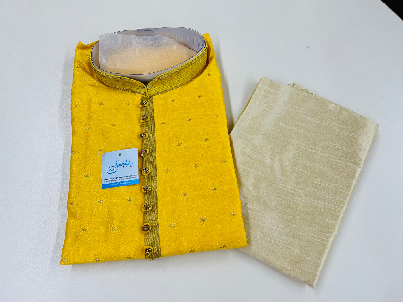 Yellow and gold kurta pyjama with zari butis - Sakkhi Style