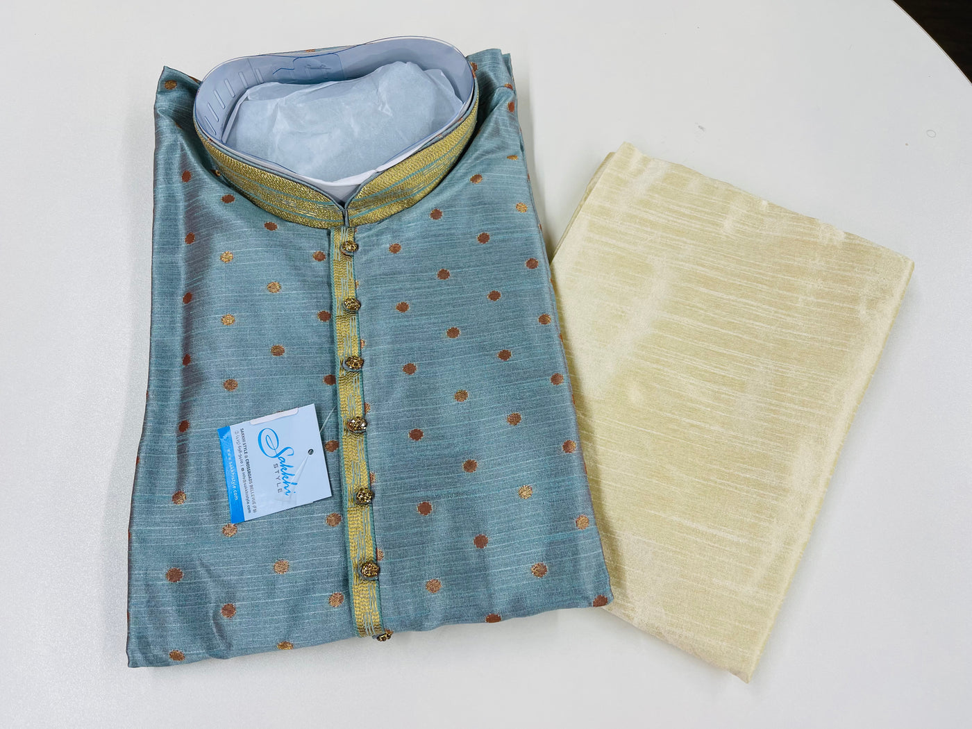 Teal and cream kurta pyjama - Sakkhi Style