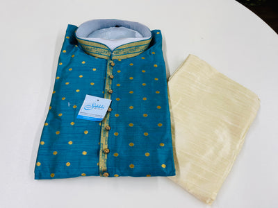 Peacock green and cream kurta pyjama - Sakkhi Style