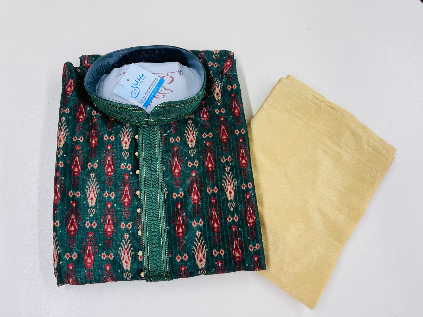 Green Printed cotton kurta with pyjama - Sakkhi Style